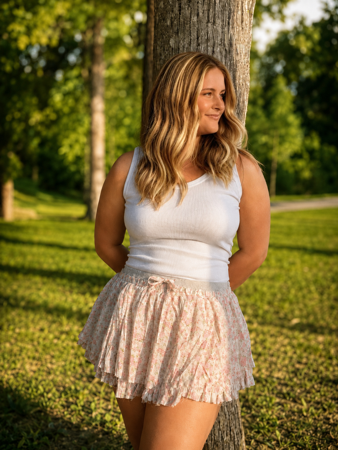 Cora — Floral Mini Skort-Pink