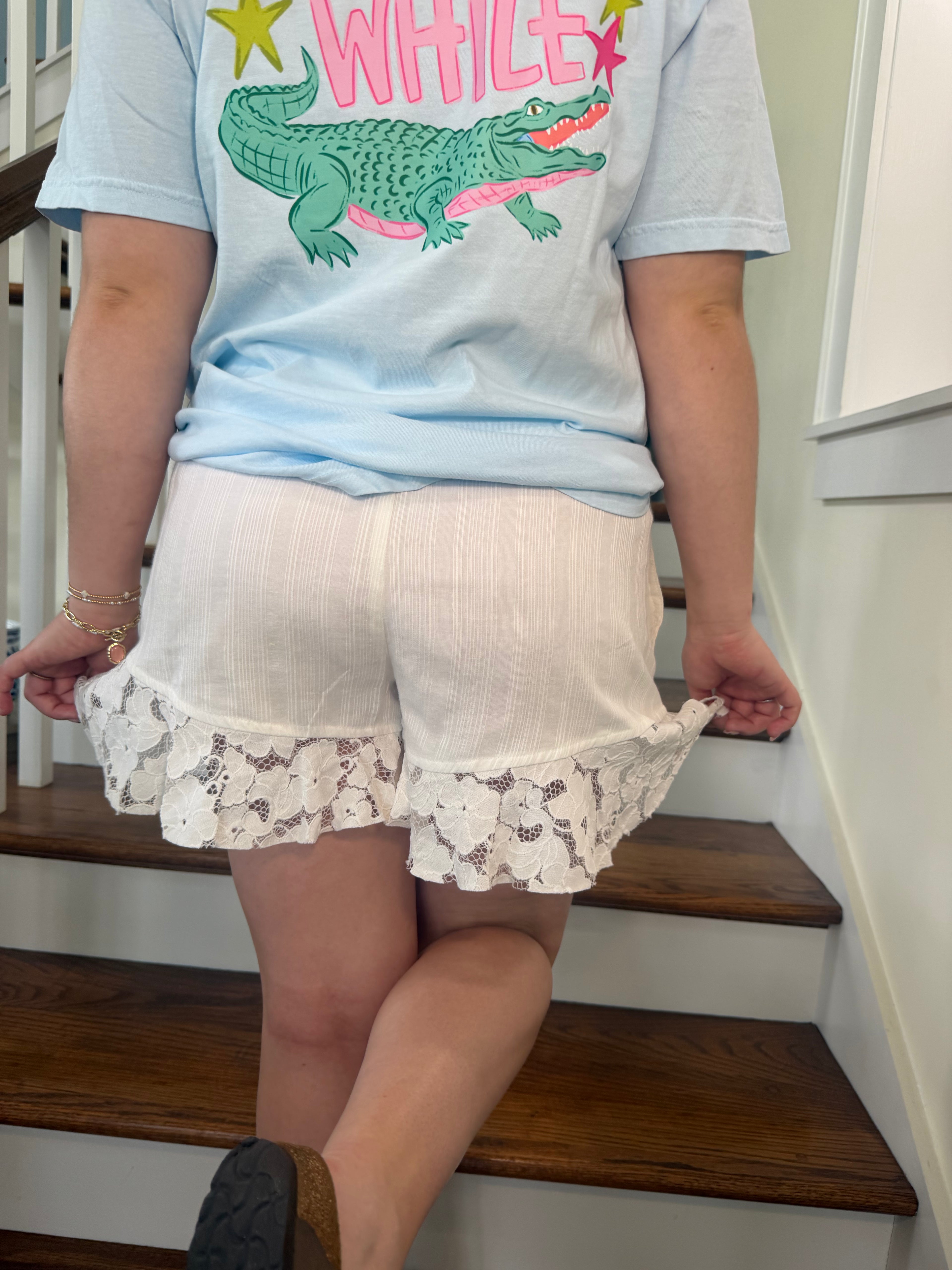 Lennox — Ruffle Lace Hem Shorts
