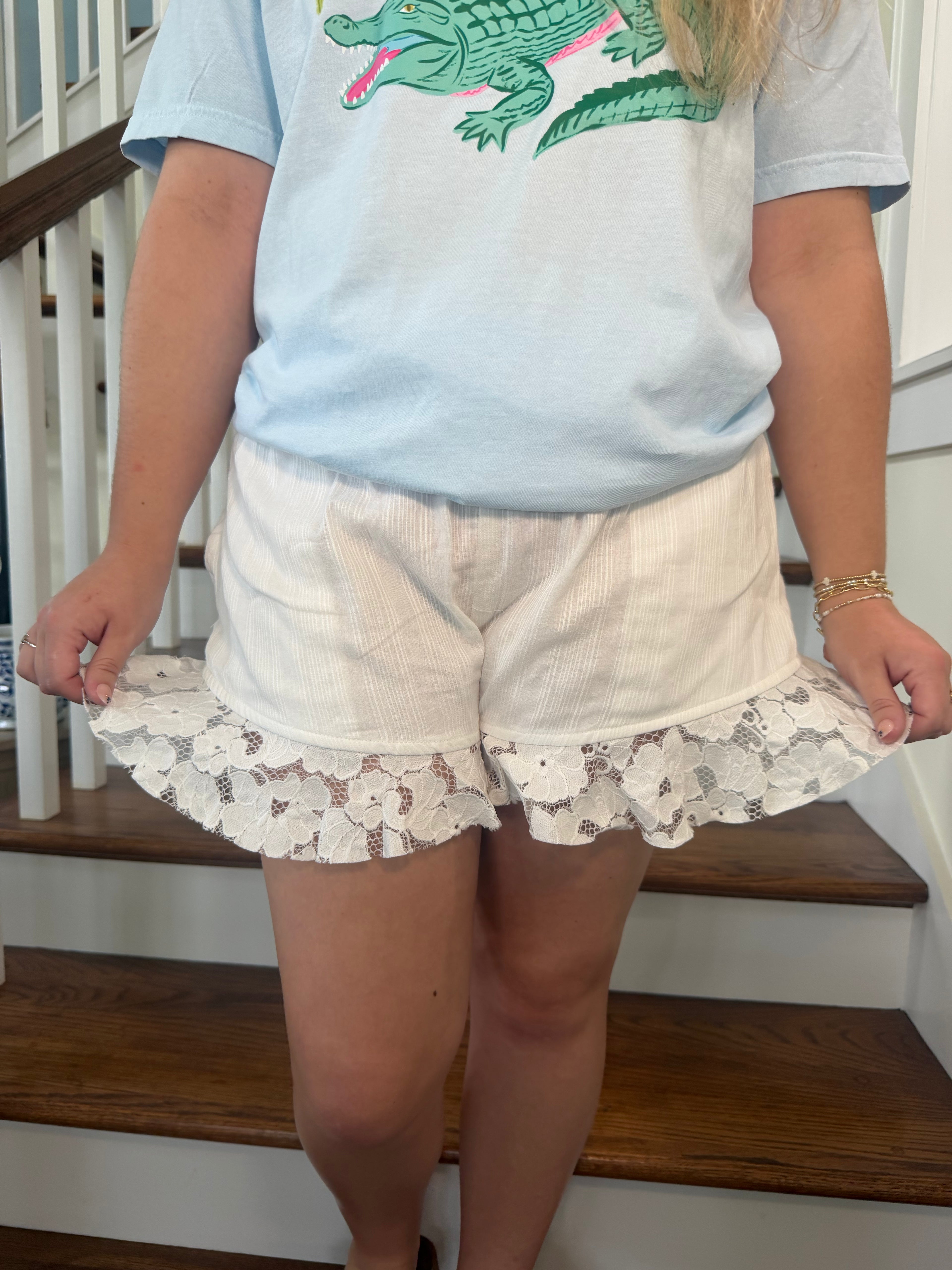 Lennox — Ruffle Lace Hem Shorts