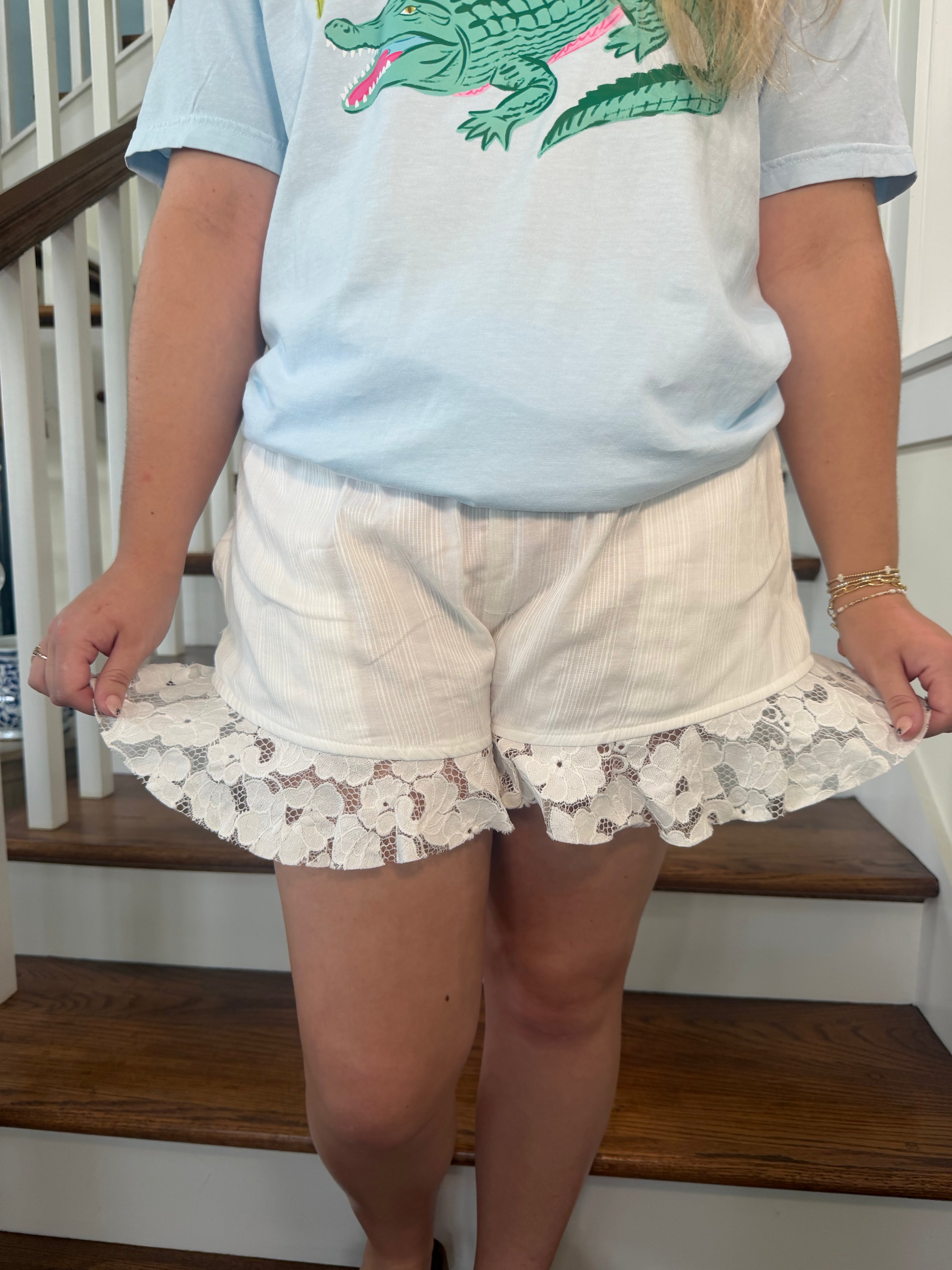 Lennox — Ruffle Lace Hem Shorts