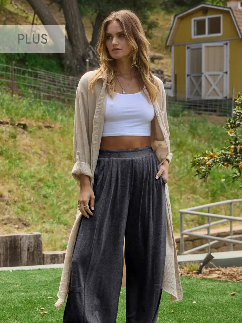 Calloway — Plus Soft Jersey Pleated Pants | Heather Charcoal