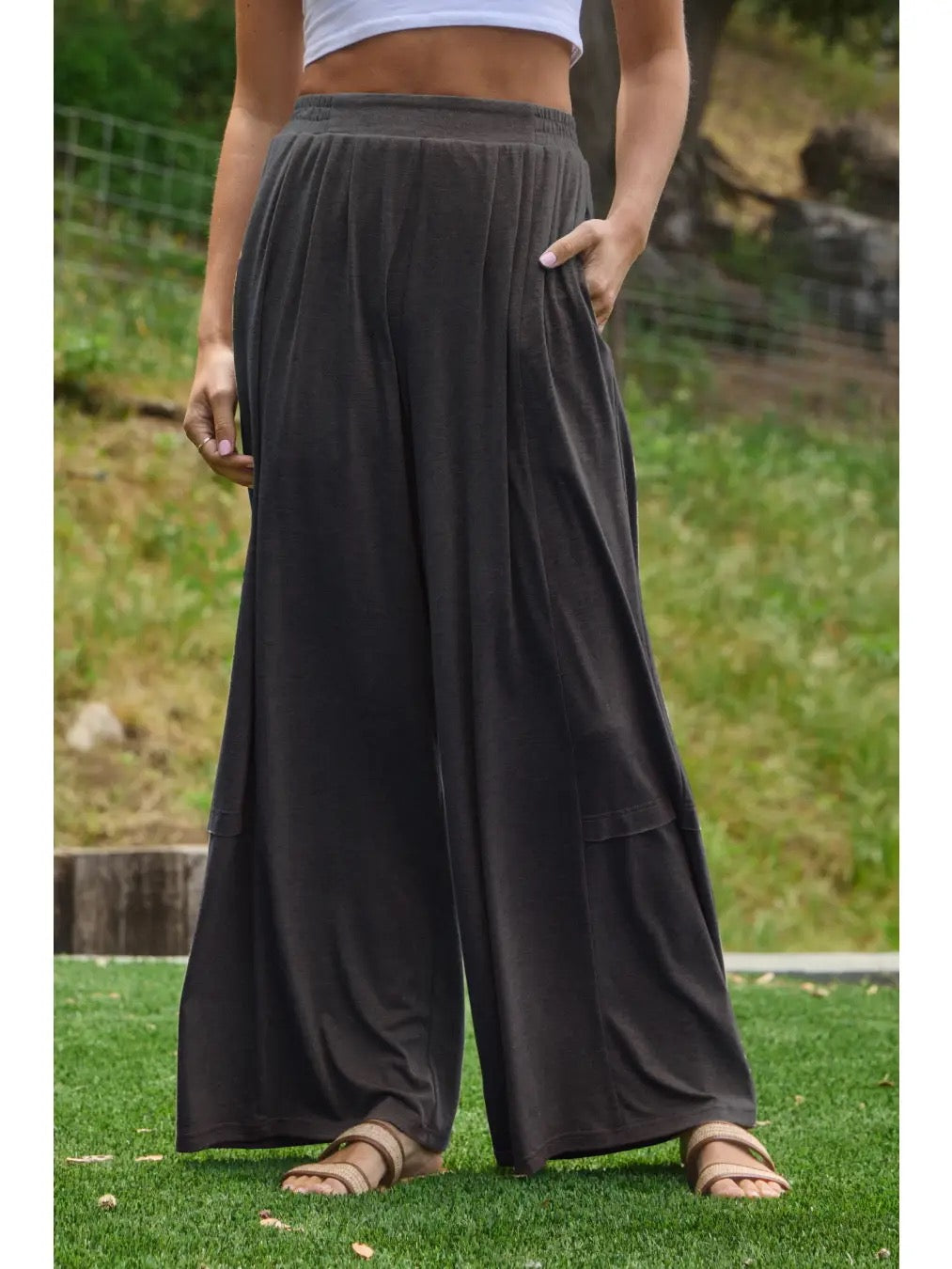 Calloway — Plus Soft Jersey Pleated Pants | Heather Charcoal
